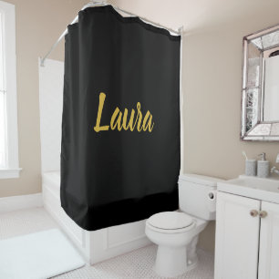 Custom Faux Gold Script on Black Shower Curtain