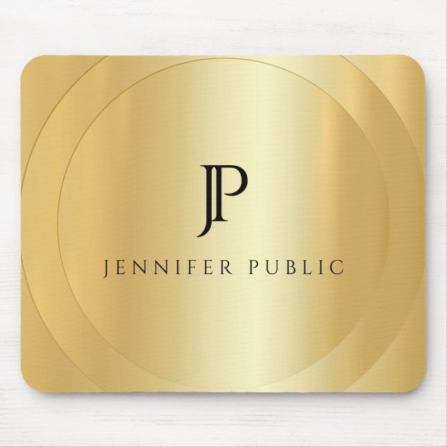Custom Faux Gold Template Monogram Your Name Mouse Mat (Front)