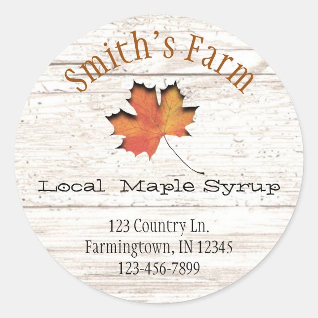 Custom Faux Leaf Cutout Maple Syrup Round Sticker (Front)