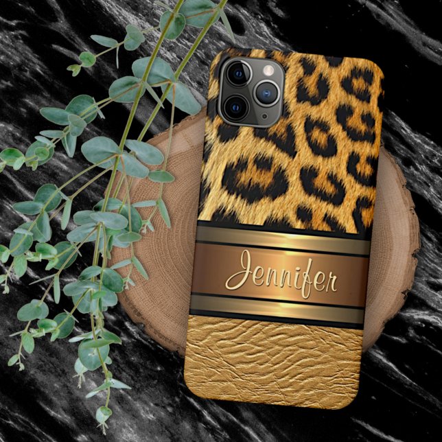 Custom Faux Leopard Skin Gold Leather Pattern iPhone Case (Creator Uploaded)