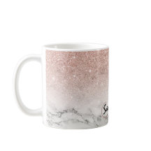 Custom faux rose pink glitter ombre white marble