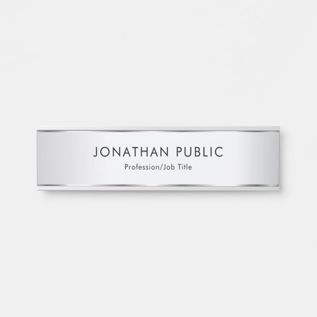 Custom Faux Silver Elegant Modern Template Door Sign (Front)