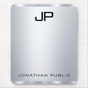 Custom Faux Silver Metallic Look Monogram Vertical Mouse Mat