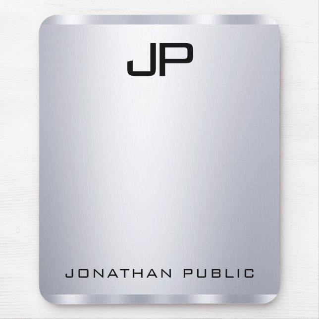 Custom Faux Silver Metallic Look Monogram Vertical Mouse Mat (Front)