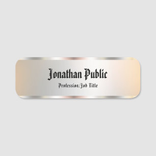 Custom Faux Silver Script Text Template Elegant Name Tag