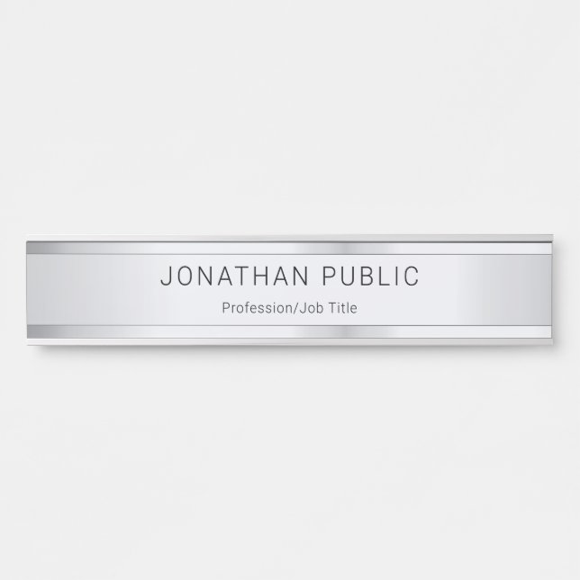 Custom Faux Silver Template Trendy Modern Elegant Door Sign (Front)