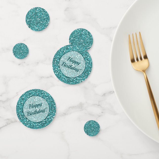 Custom Faux Sparkling Happy Birthday Aqua Glitter Confetti (Group)