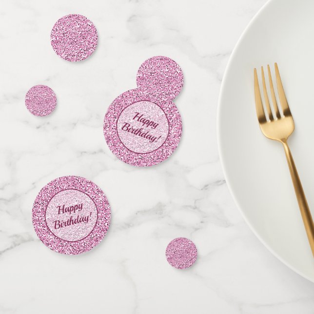 Custom Faux Sparkling Happy Birthday Pink Glitter Confetti (Group)