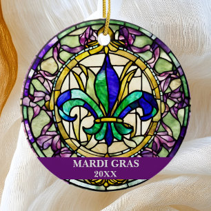 Custom Faux Stained Glass Mardi Gras Flower Ceramic Tree Decoration