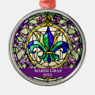 Custom Faux Stained Glass Mardi Gras Flower Metal Tree Decoration