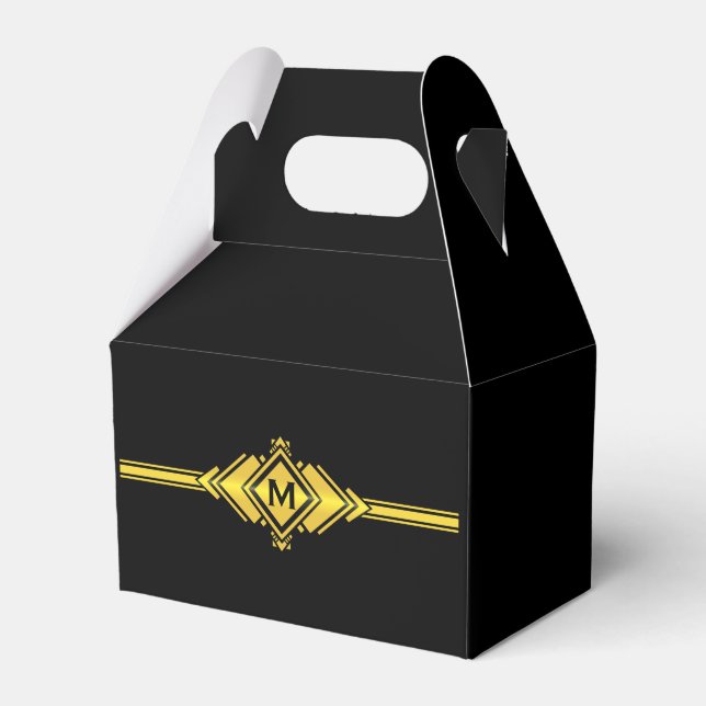 Custom Favour Box | Gold & Black Art Deco Monogram (Front Side)