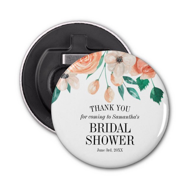 Custom Favours Elegant Peach Floral Bridal Shower Bottle Opener (Front)
