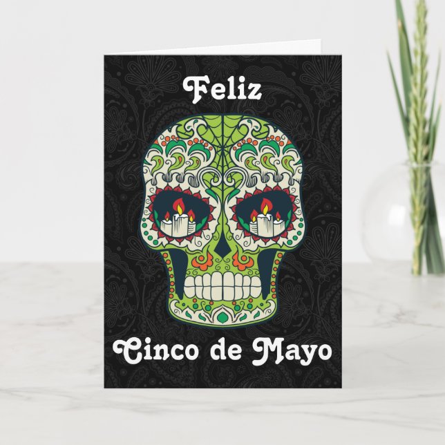 Custom Feliz Cinco de Mayo Sugar Skull Card (Front)