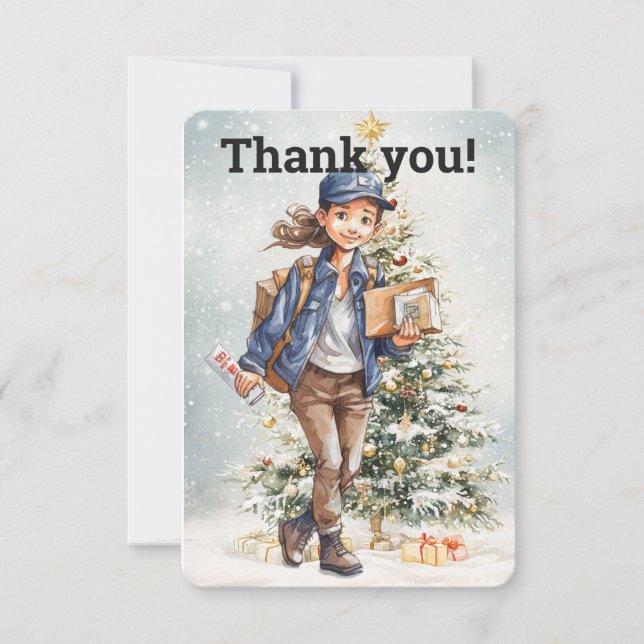Custom Female Letter Carrier Christmas Tree Thank You Card (Front)