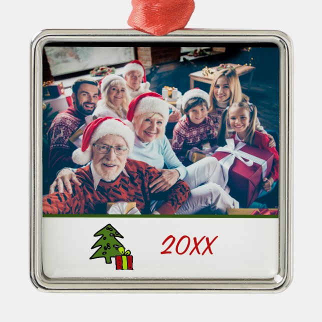 Custom Festive 2-sided Family Photo Christmas Metal Tree Decoration (Front)