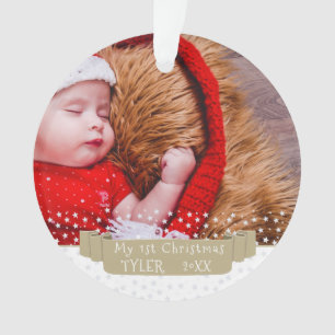 Custom Festive Baby`s First Christmas Photo Ornament