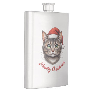 Custom Festive Christmas Cat with Santa Hat Hip Flask
