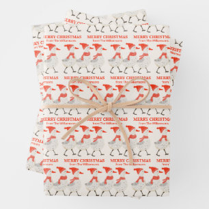 Custom Festive Christmas Ducks Family Name Wrapping Paper Sheet