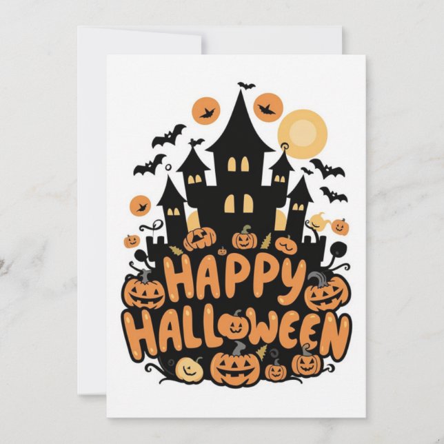 Custom Festive Happy Halloween Holiday Card (Front)