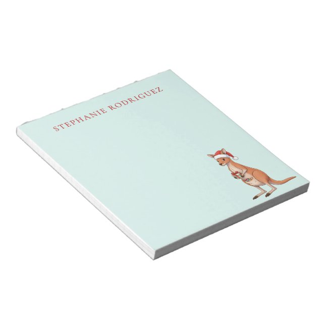 Custom Festive Kangaroo With Santa Hat Christmas Notepad (Angled)