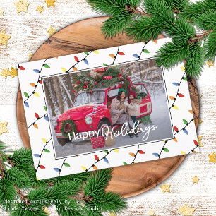 Custom Festive Party String Lights Pattern Holiday Card
