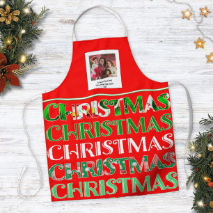 Custom Festive Red Green Christmas Photo Apron