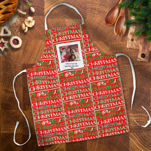 Custom Festive Red Green Christmas Photo  Apron