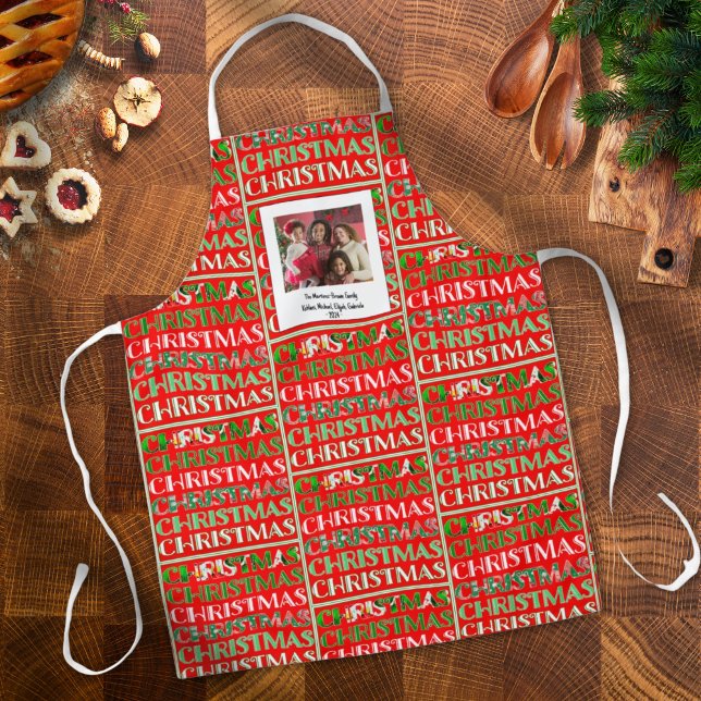 Custom Festive Red Green Christmas Photo  Apron (Creator Uploaded)