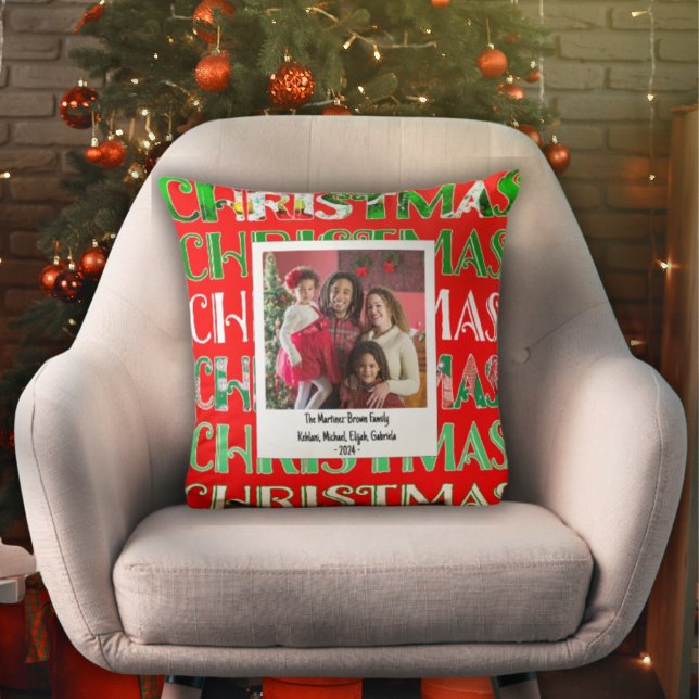 Custom Festive Red Green Christmas Photo Cushion (Creator Uploaded)
