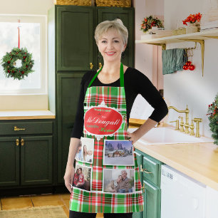 Custom Festive Red Green Christmas Photo Holiday Apron