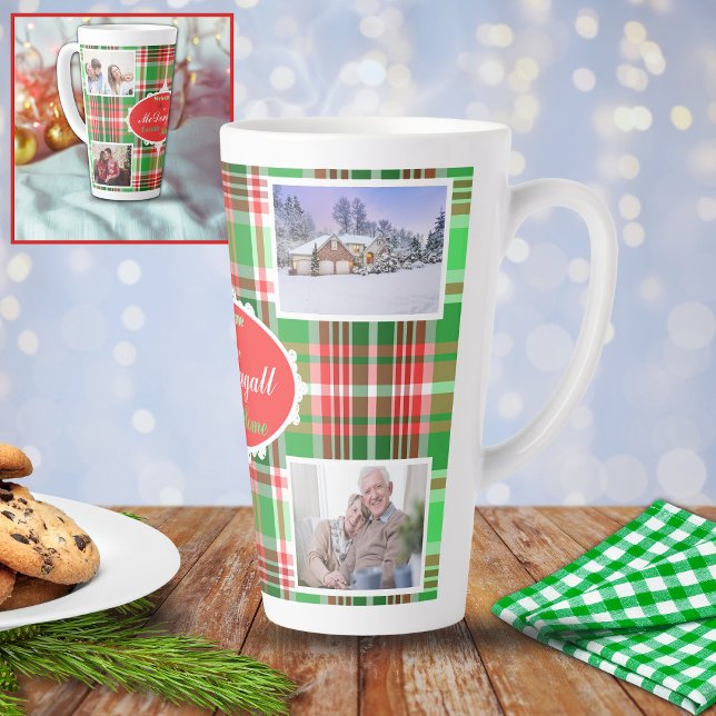 Custom Festive Red Green Christmas Photo Holiday Latte Mug (Creator Uploaded)