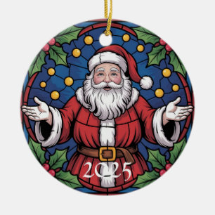 Custom Festive Santa Stained Glass Artwork Ceramic Tree Decoration