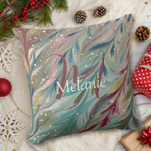 custom festive teal burgundy Throw Pillow
