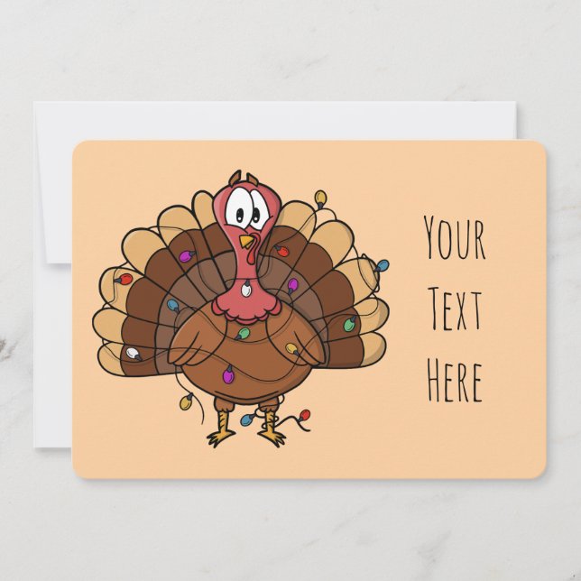 Custom Festive Turkey with String Lights Invitation (Front)