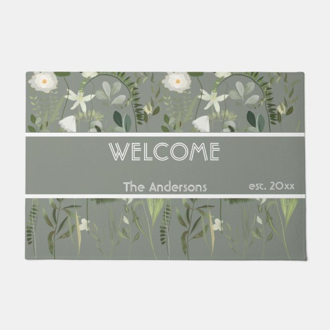 Custom Field Flowers Grey Pattern Floral Doormat (Front)
