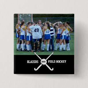Custom Field Hockey Photo Collage Name Team Number 15 Cm Square Badge