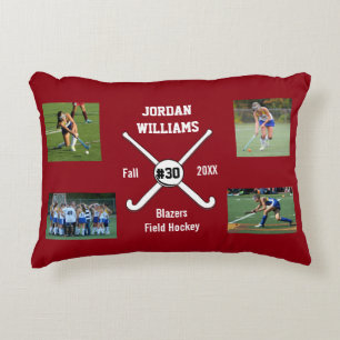 Custom Field Hockey Photo Collage Name Team Number Decorative Cushion