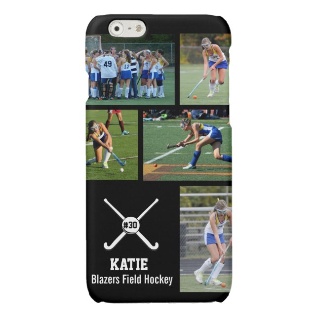 Custom Field Hockey Photo Collage Name Team Number iPhone Case (Back)