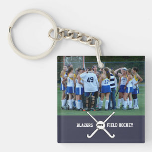 Custom Field Hockey Photo Collage Name Team Number Key Ring
