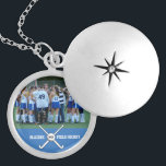 Custom Field Hockey Photo Collage Name Team Number Locket Necklace<br><div class="desc">This personalised field hockey photo collage features your uploaded photos, criss-crossed field hockey sticks, a ball, your player's number and your choice of text - team name, coach's name, player's name, number, etc. Easily change the background colour to match your team colours - just click on "customise" and then the...</div>