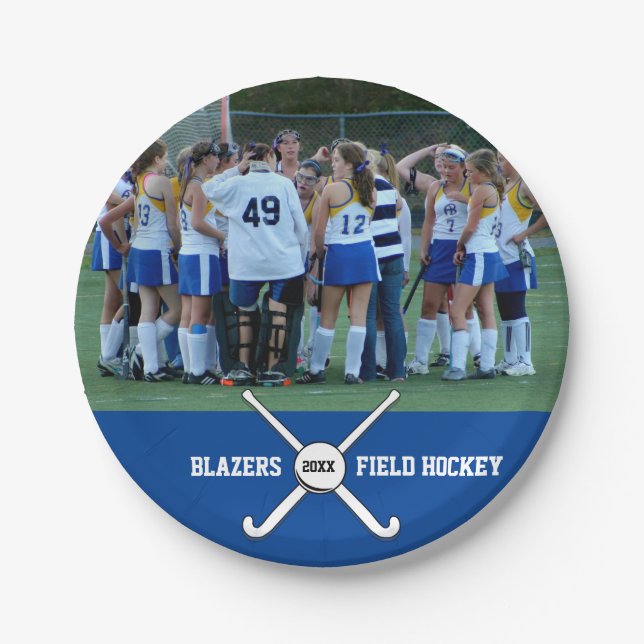 Custom Field Hockey Photo Collage Name Team Number Paper Plate (Front)