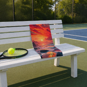 Custom Fiery Sunset Coast – Ocean Cliffs Sport Hand Towel