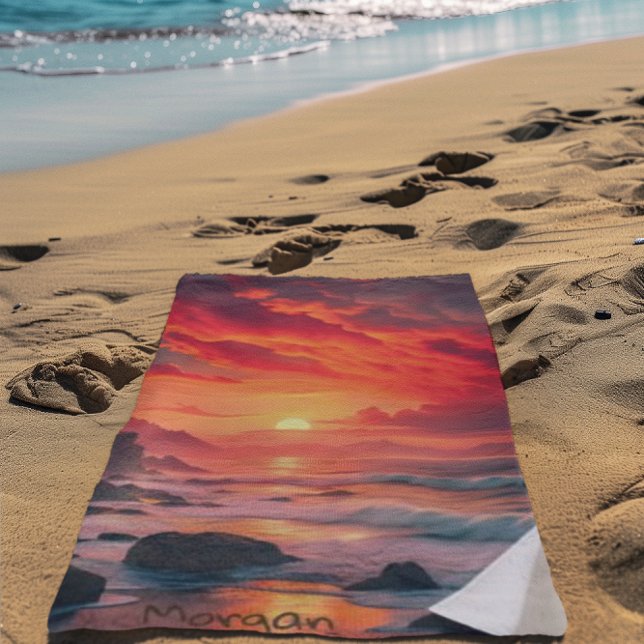 Custom Fiery Sunset Coastline – Ocean Cliffs Beach Towel (Creator Uploaded)