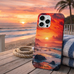 Custom Fiery Sunset Coastline – Ocean Cliffs iPhone 15 Pro Max Case