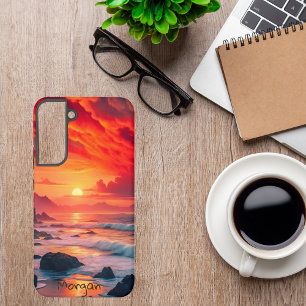 Custom Fiery Sunset Coastline – Ocean Cliffs Samsung Galaxy Case
