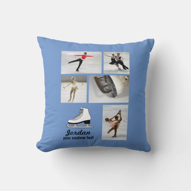 Custom Figure Skating 5 Photo Collage Skater Name Cushion (Front)