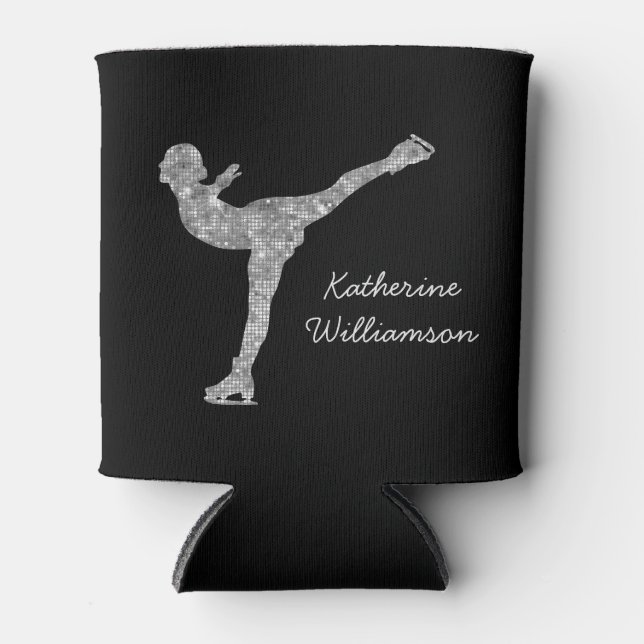 Custom Figure Skating Ice Skating Silver Shimmer Can Cooler (Front)