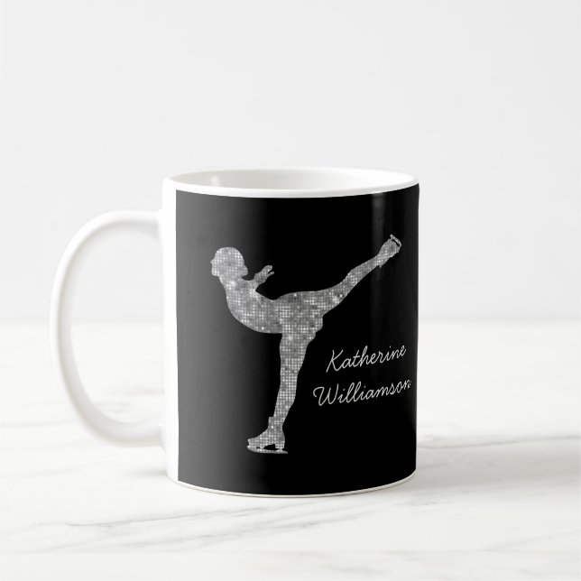 Custom Figure Skating Ice Skating Silver Shimmer Coffee Mug (Left)
