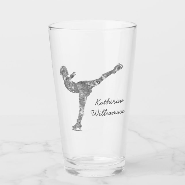 Custom Figure Skating Ice Skating Silver Shimmer Glass (Front)