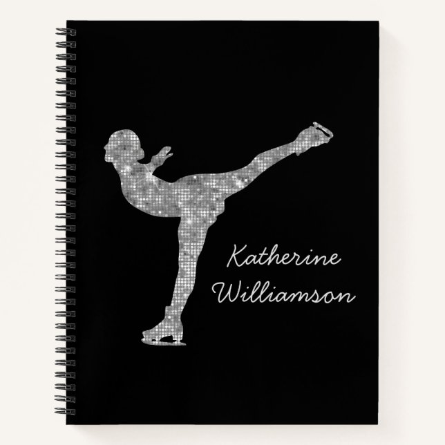 Custom Figure Skating Ice Skating Silver Shimmer Notebook (Front)